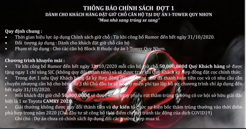 Chính sách bán hàng I Tower Quy Nhơn