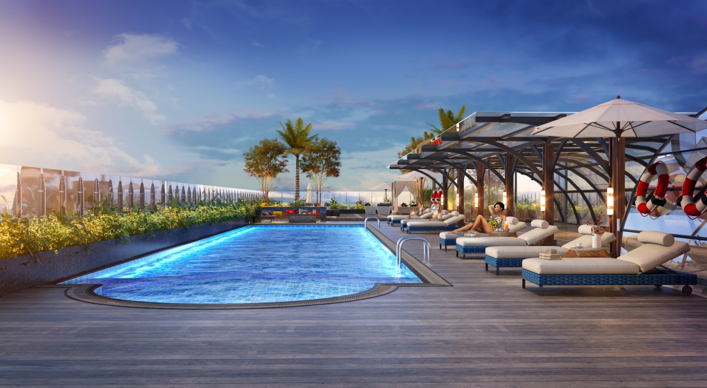 Bể bơi ngoài trời và rooftop bar của Altara Quy Nhơn